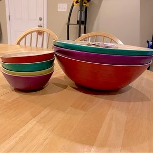 New 7Pc Organic Bamboo Bowls Set